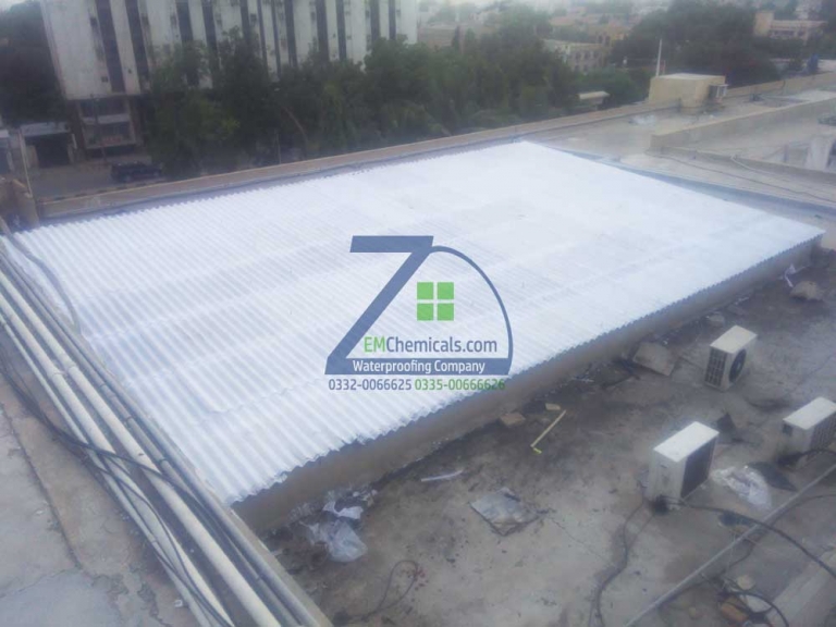 Roof Heat and Waterproofing on Asbestos Sheets Roof at Shahra-e-Faisal