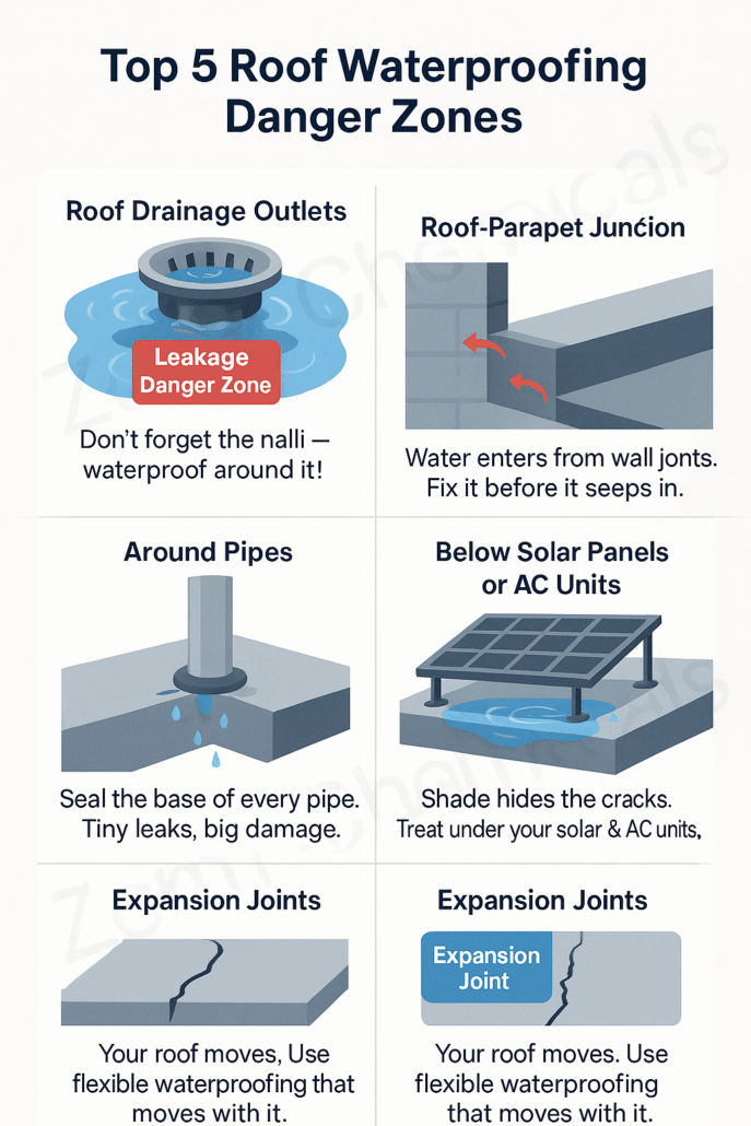 5 most overlooked roof areas that cause waterproofing failure and how to treat them