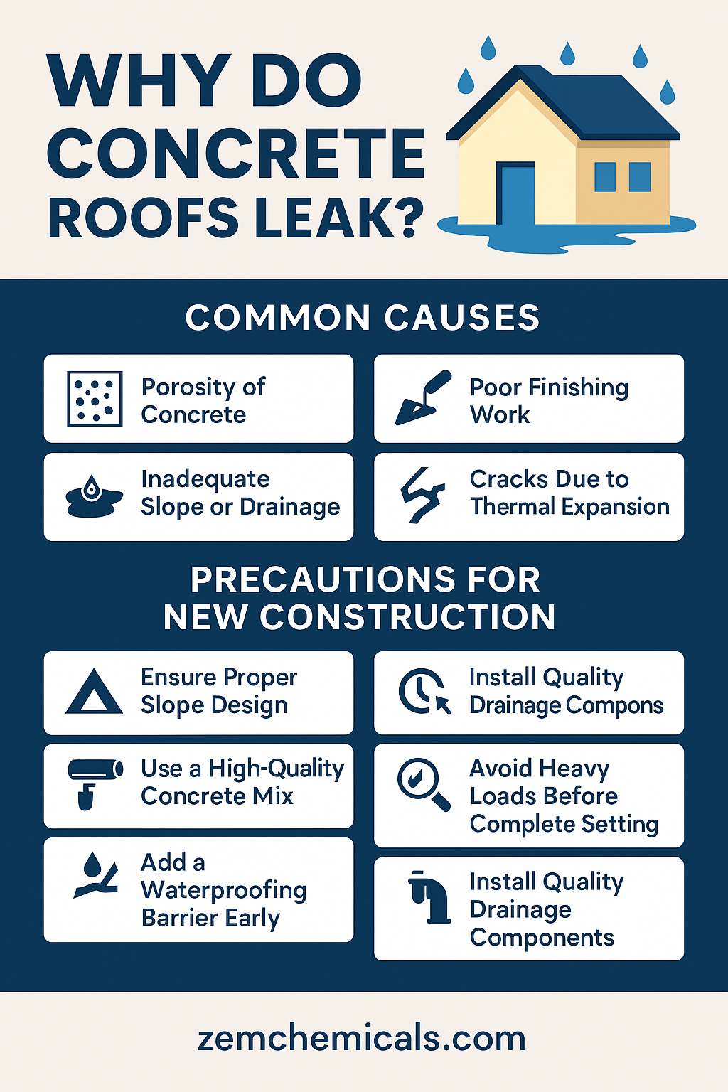 Why Do Concrete Roofs Leak? Key Causes and Precautions Before Finishing New Roof Construction